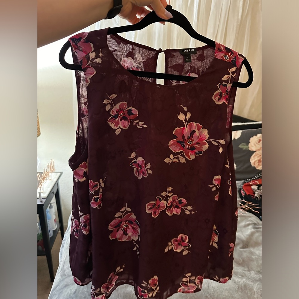 Burgundy floral blouse with laser floral detail
